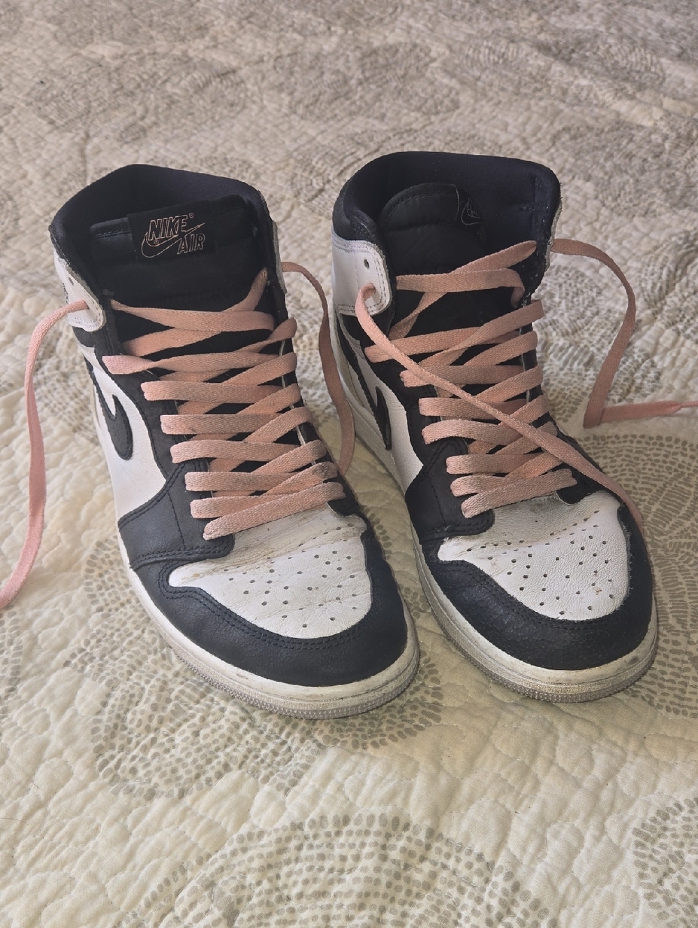 Nike High-Top Sneakers in Black, White & Pink Laces